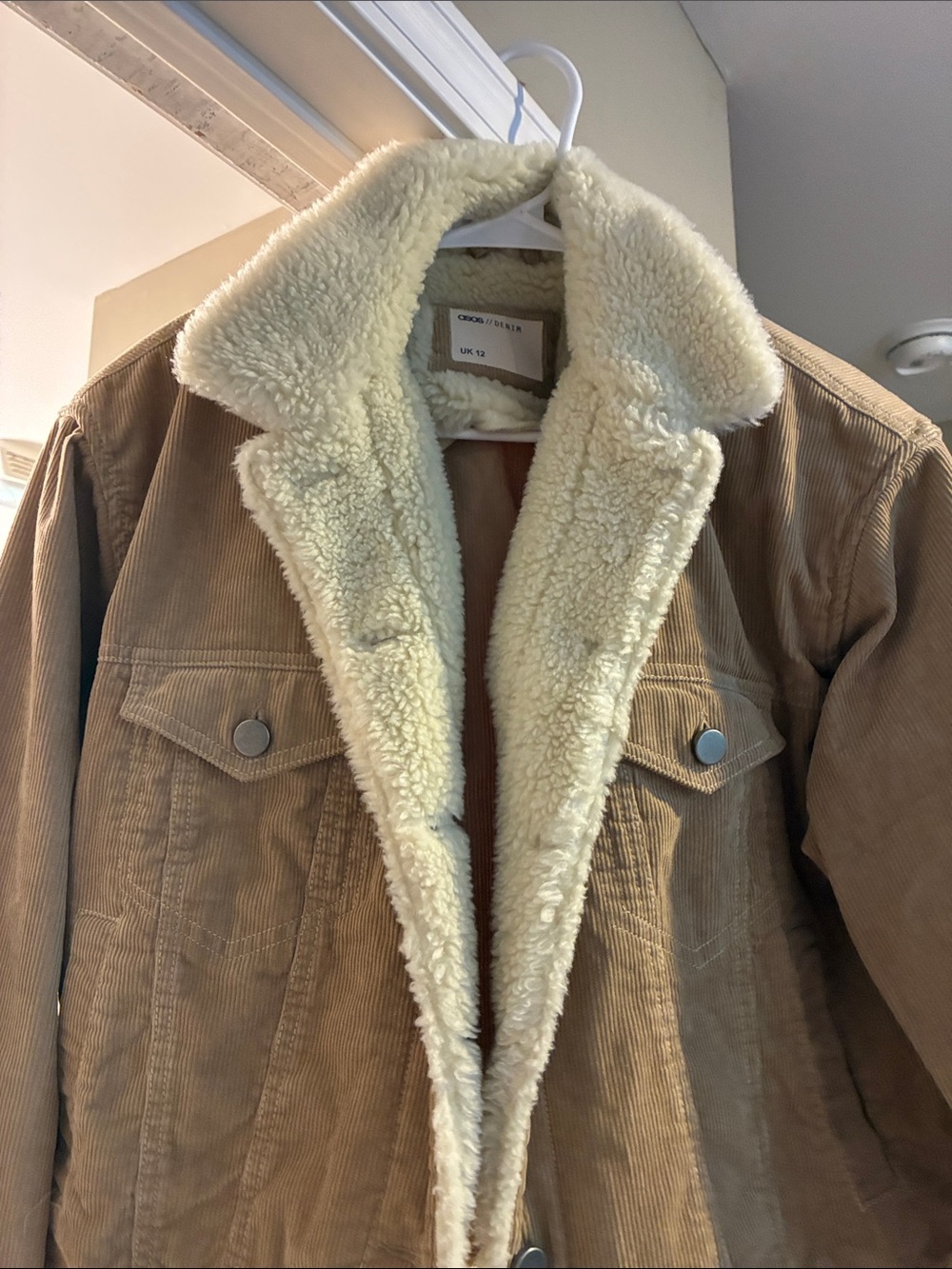 ASOS Brown Corduroy Bomber Jacket with Cream Sherpa Collar